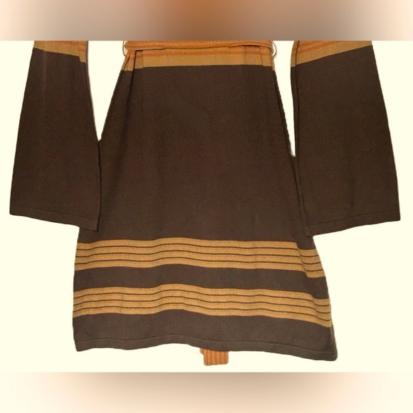 PrAna Sydney Sweater Dress with V-Neck & Tie Belt in Brown, Tan, & Orange, M - Picture 9 of 15